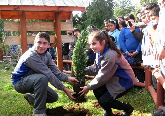 Liceo de Lipingüe conmemora el Día de la Tierra junto a alumnos de escuela Los Maitenes