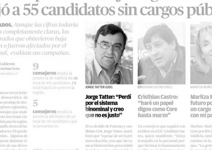 El sistema que dio tres concejales a la UDI, impidió el ingreso de Jorge Tatter al Consejo Regional