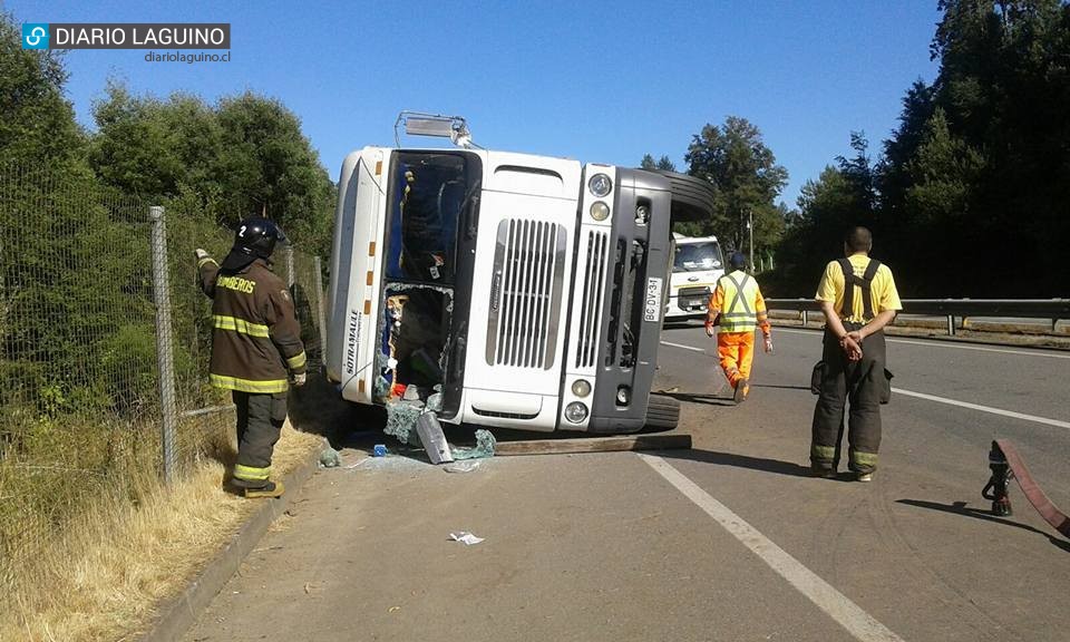 Camión volcó en la Ruta 5 Sur entre Máfil y Los Lagos