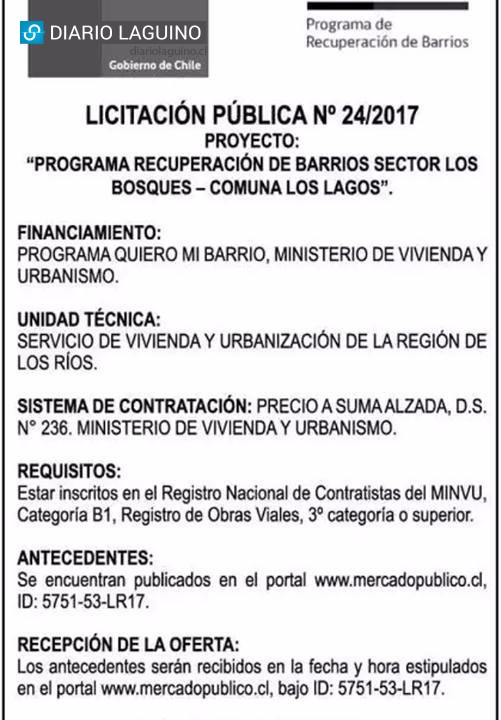 Los Lagos: Serviu Los Ríos anunció inicio de la Licitación Pública para el Proyecto de Recuperación de Barrios en sector Los Bosques