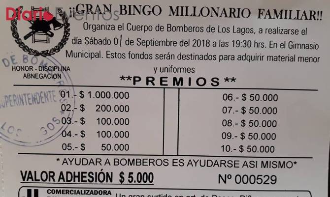 Los Lagos: Este sábado es el gran bingo millonario de Bomberos 