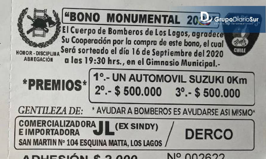 Bomberos de Los Lagos nuevamente suspenden sorteo de auto "0 kilómetro"