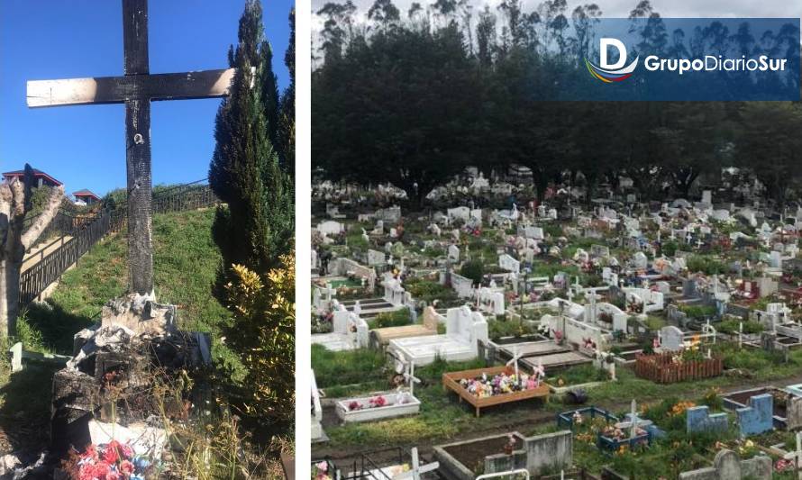 Denuncian quema del Cristo del Cementerio de Los Lagos