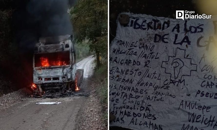 Encapuchados queman camión en predio forestal de Los Lagos