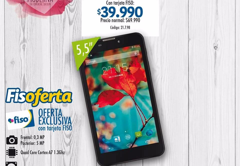 Últimos teléfono-tablet a $39.990 en Comercial Socoepa